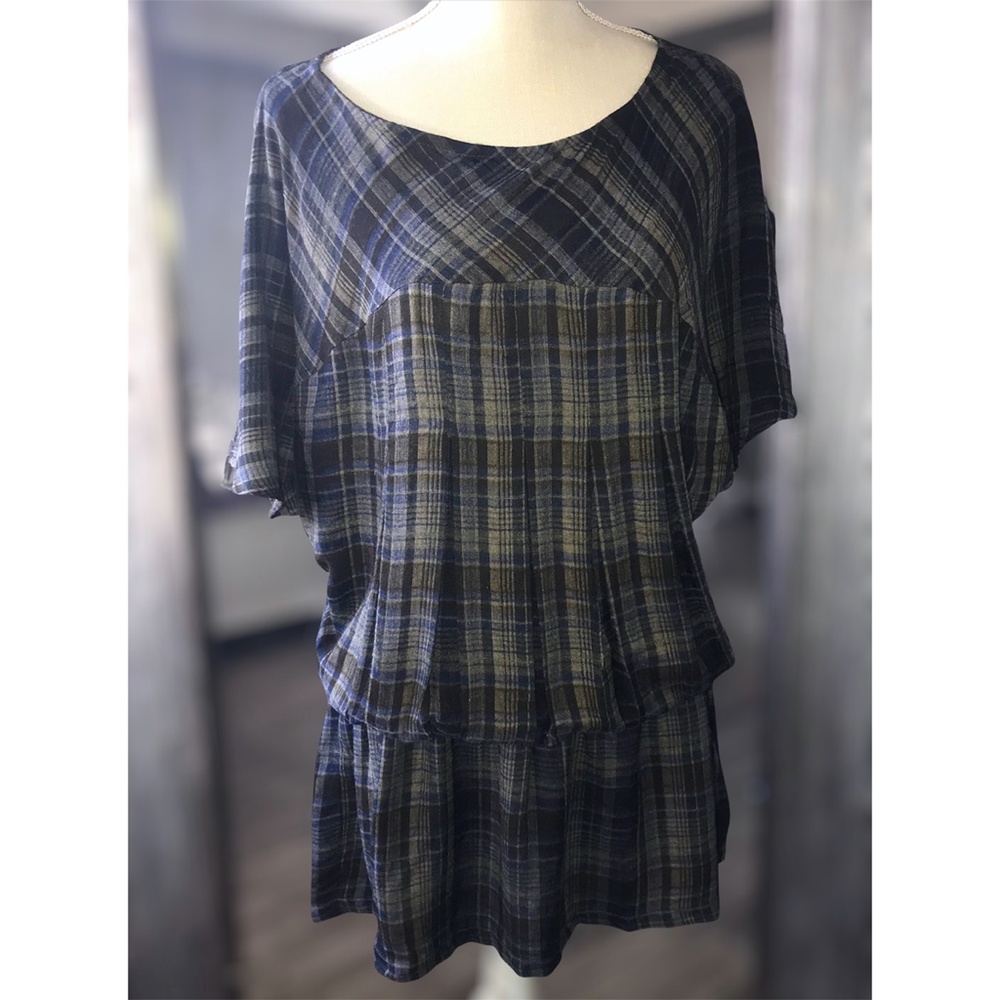 ZARA PLAID BOHO DROP WAIST DRESS M